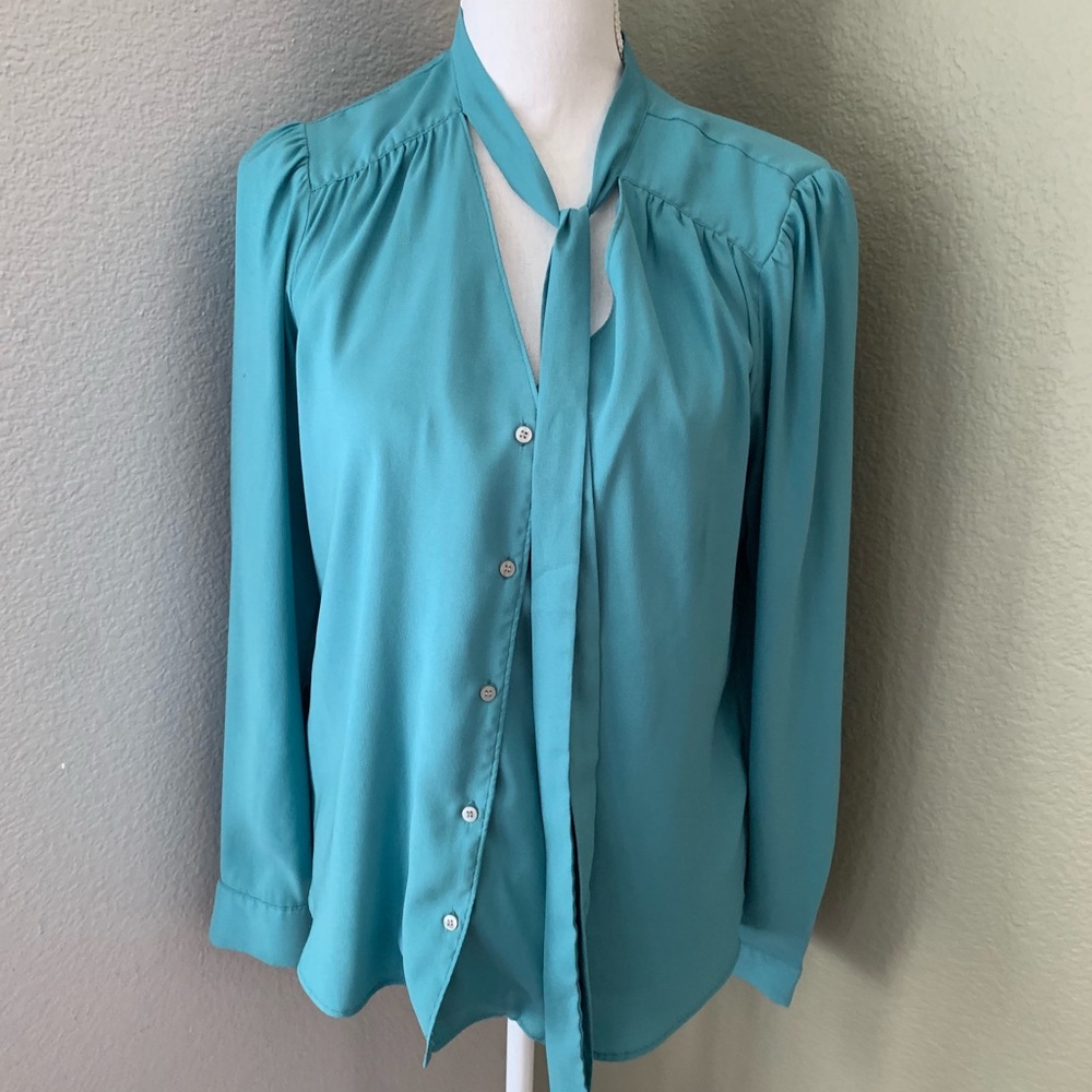 Ann Taylor blue tie blouse size medium